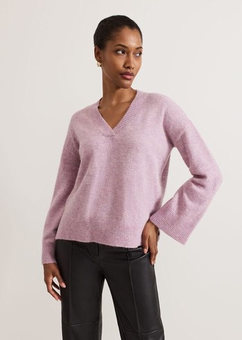 Phase Eight Olivia V Neck Alpaca Knitwear Pink Australia | LM6198572